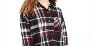 Polly & Esther Junior's Soft Drawstring Hem Plaid Shirt Black- Size X-Large