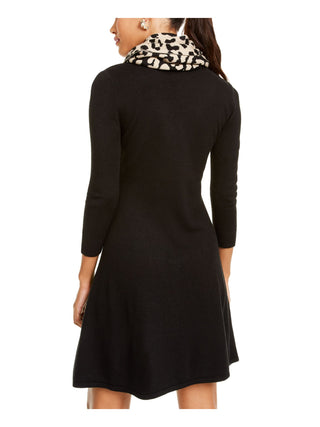 Sequin Hearts Women's Long Sleeve Jewel Neck Short Fit Flare Dress Black Size X-Large