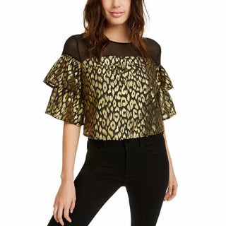 Kendall + Kylie Women's Animal Print Top Black Size S