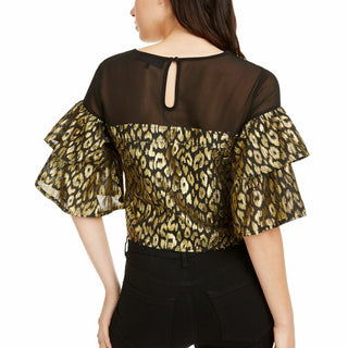 Kendall + Kylie Women's Animal Print Top Black Size S