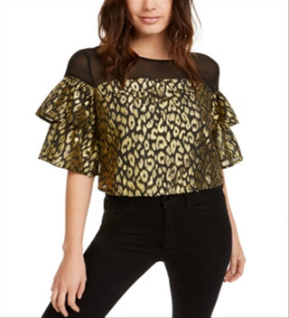 Kendall + Kylie Women's Animal Print Top Black Size S