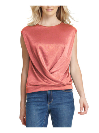 DKNY Women's Sleeveless Jewel Neck Blouse Top Pink Size X-Small
