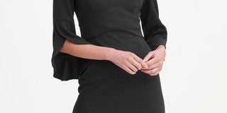 DKNY Women's  Bell Sleeve V Neck Above the Knee Sheath Wear to Work Dress Black Size 2