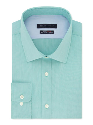 Tommy Hilfiger Men's Wrinkle Resistant Collared Button Down Shirt -Green Size L