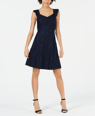 Monteau Petite Lace Fit & Flare Dress -Navy  Size Petite XL