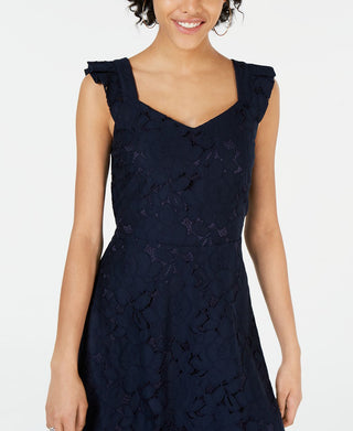 Monteau Petite Lace Fit & Flare Dress -Navy  Size Petite XL