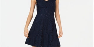 Monteau Petite Lace Fit & Flare Dress -Navy  Size Petite XL