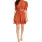 Leyden Women's Puff Sleeve Belted Mini Dress Copper Size Medium