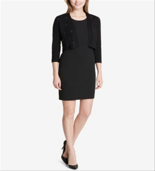 Tommy Hilfiger Women's Embellished Polka Dot Evening Jacket Black Size Large