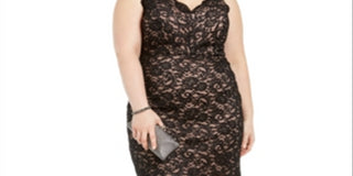 Morgan & Co. Women's Plus Floral Glitter Cocktail Dress Black Size 24W