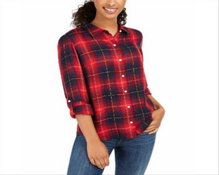 Tommy Hilfiger Plaid Utility Button-up Shirt Student Plaid Red Size S