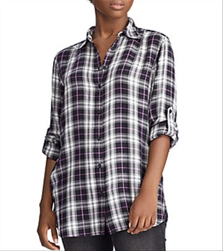 Ralph Lauren Women's Kawena Glen Plaid Collared Button Down Top Black Size X-Small