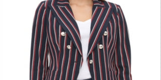 Tommy Hilfiger Women's Striped Double Breasted Blazer Red Size 2