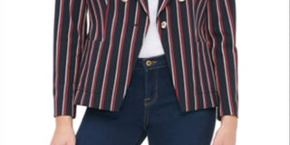 Tommy Hilfiger Women's Striped Double Breasted Blazer Red Size 2