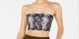 Waisted Women's Printed Sleeveless Strapless Party Crop Top Gray Size Large