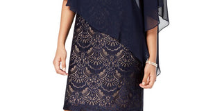 Connected Women's Plus Asymmetric Lace Capelet Dress Blue Size 6