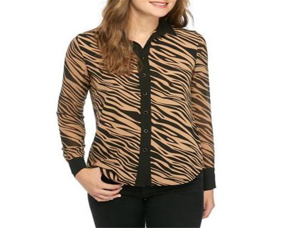 Anne Klein Women's Button up Zebra Print Shirt Brown Size 10