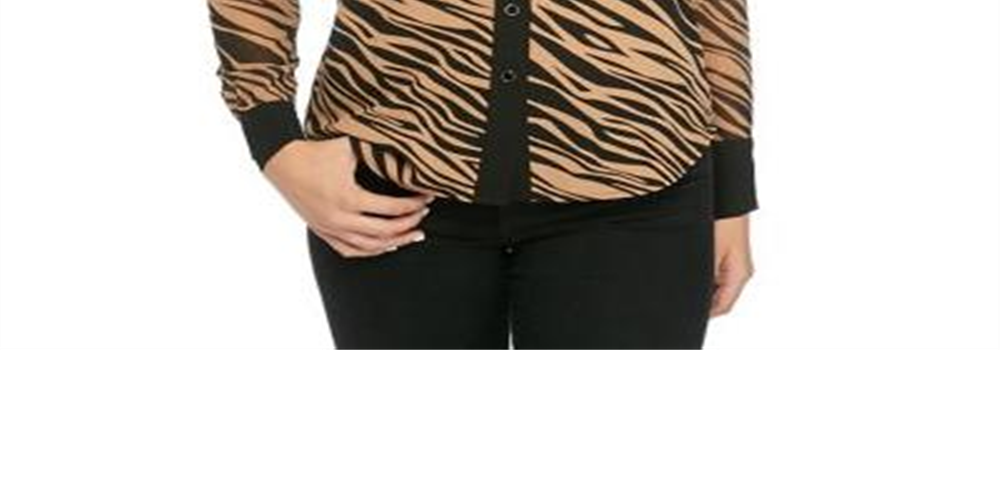 Anne Klein Women's Button up Zebra Print Shirt Brown Size 10