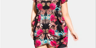 City Chic Women's Plus Woven Floral Print Tunic Dress Black Size 24