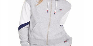 Tommy Hilfiger Women's Sport Colorblocked Zip Hoodie Silver Size X-Small