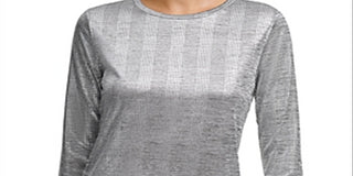DKNY Women's Metallic Long Sleeves Blouse Silver Size X-Small