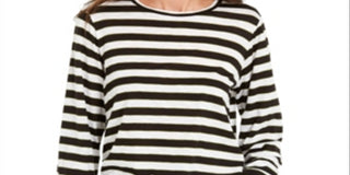 Michael Kors Women's Long Sleeve Stripe T-Shirt White Size Small