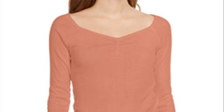 Planet Gold Women's Coral Pinstripe 3/4 Sleeve Top Brown Size Small