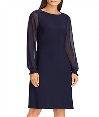 Ralph Lauren Women's Georgette Sleeve Jersey Dress Blue Size 0