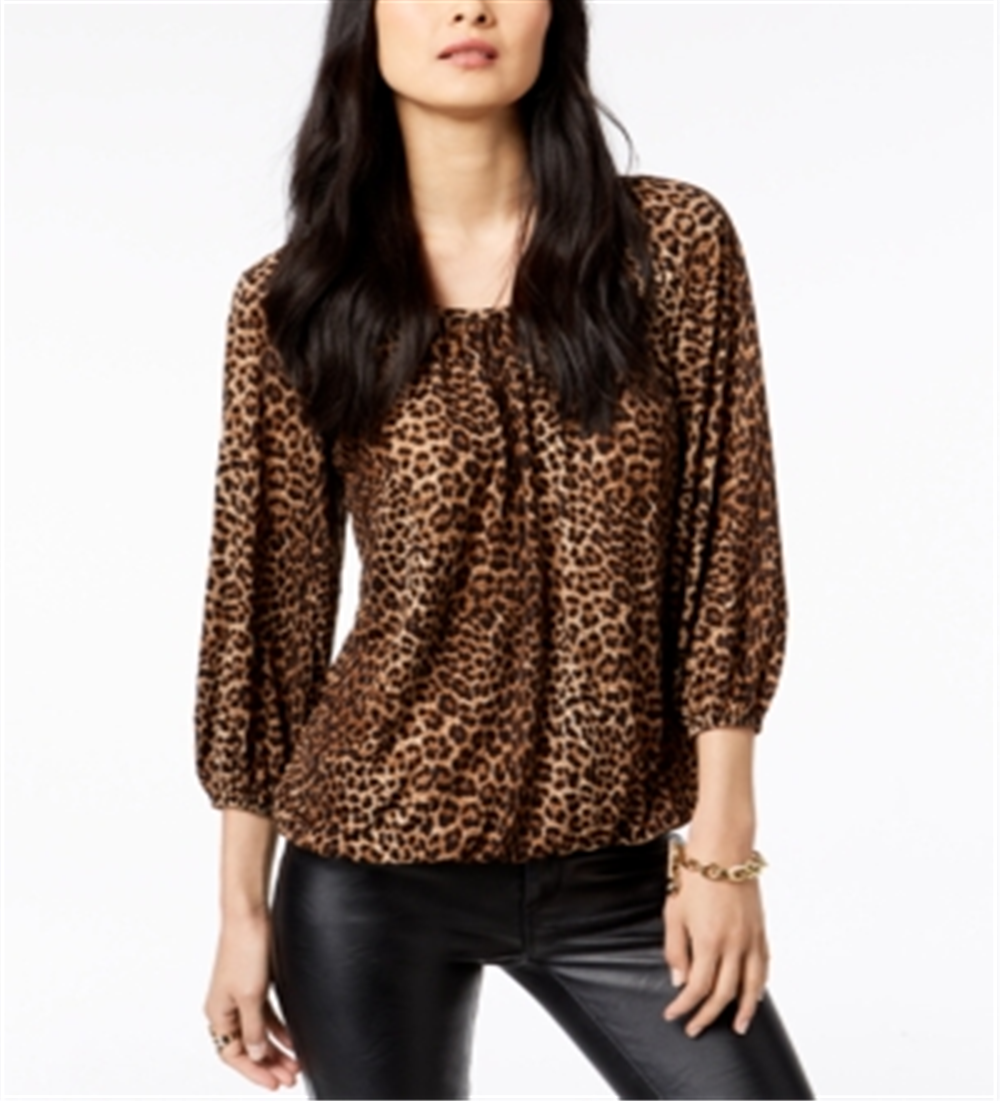 Michael Kors Women's Leopard Print Peasant Top Brown Size Petite – Steals