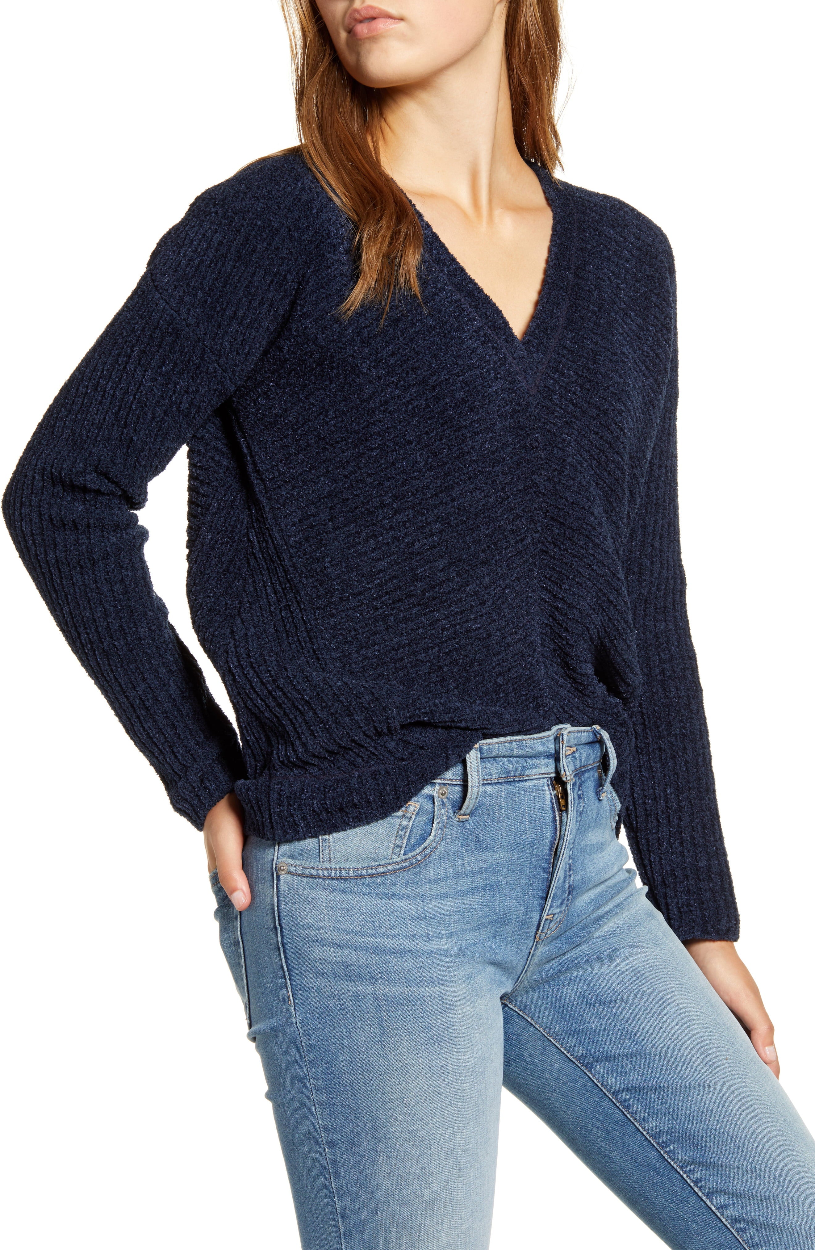 Lucky Brand Women's Chenille V Neck Sweater Blue Size X-Small – Steals