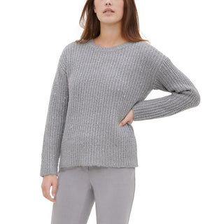 Calvin Klein Women's Knitted Long Sleeve Crew Neck Sweater Silver Size Medium