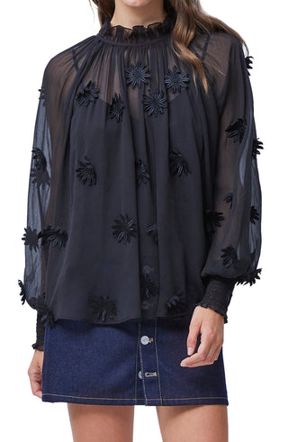 French Connection Women's Aziza Lace Appliqu Top Black Size X-Small