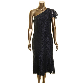 Lauren Ralph Lauren Women's Asymmetrical Lace Flounced-hem Shift Dress Blue Size 12