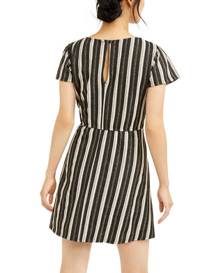 Crystal Dolls Women's Striped Short Sleeve V Neck Short Fit Flare Dress Black Size XX-Large