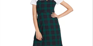 Volcom Junior's Cotton Plaid a Line Dress Green Size S