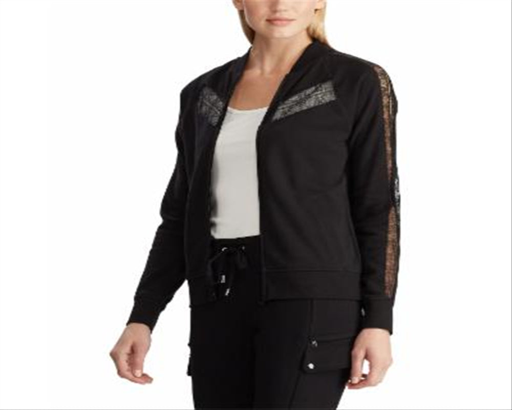 Ralph Lauren Women's Lace Inset Lightweight Jacket Black Size Petite M