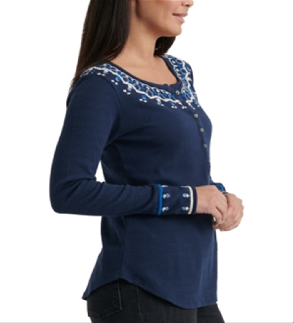 Lucky Brand Women's Embroidered Thermal Top Navy Size XS – Steals