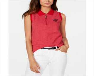 Tommy Hilfiger Women's Polka Dot Polo Top Red Size X-Small