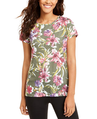 Ideology Women's Floral Key Hole Top Green Size Small