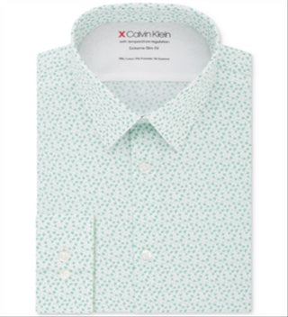 Calvin Klein Men's Floral Print Extreme Slim Fit Dress Shirt Green Size 36-37