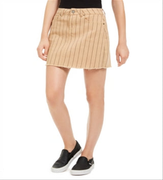 Indigo Rein Junior's Striped Raw Hem Denim Mini Skirt Brown Size 11