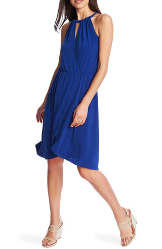 1.STATE Women's Poetic Punch Halter Neck High Low Party Dress Blue Size XX-Small