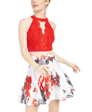 City Studios Junior's 2 Pc Lace & Floral Print Dress Red Size 3