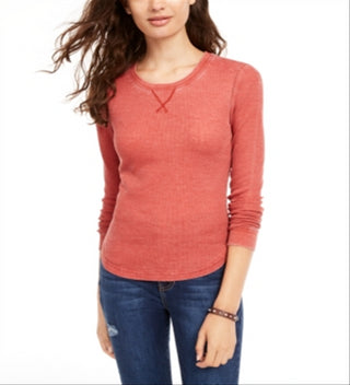 Ultra Flirt Women's Waffle Crewneck Casual Top Red Size Small