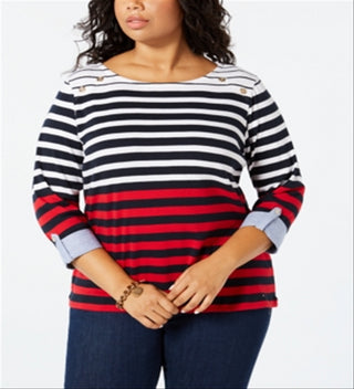 Tommy Hilfiger Women's Tee Shirts SZO_SKY - Navy & Red Stripe Ainsley Crewneck Tee Size 0X