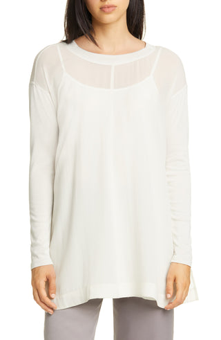 Eileen Fisher Women's Silk Crew Neck Tunic Top White Size X-Small