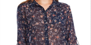 Vince Camuto Women's Ditsy Floral Shirred Shoulder Blouse Blue Size XX-Small