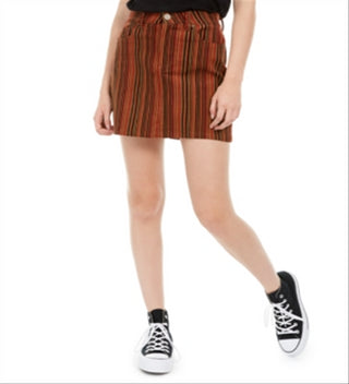 Indigo Rein Junior's Striped Denim Mini Skirt Brown Size 7