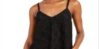 Leyden Women's Textured Spaghetti Strap V Neck Evening Top Black Size X-Lage