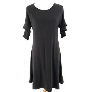 John Paul Richard Women's Solid Bell Sleeve Jewel Neck Peasant Evening Top Black Size Medium